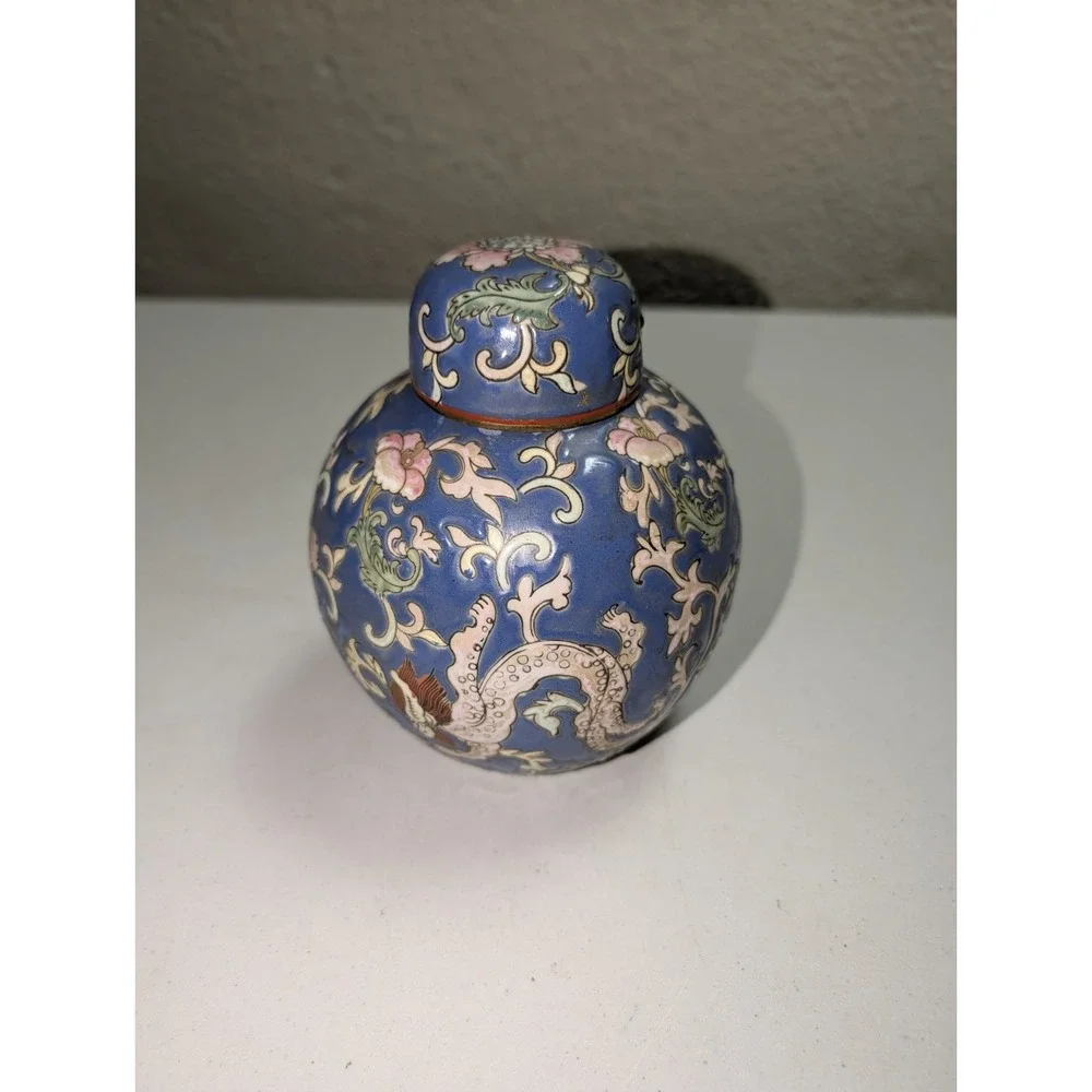 Vintage Ginger Jar Porcelain Floral Dragon Famille‎ Rose Asian China Spice Jar